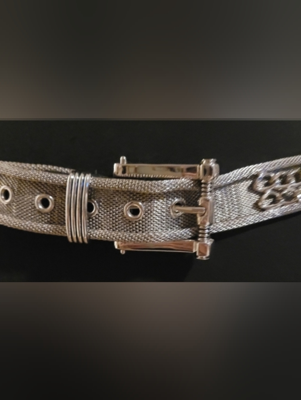 Rare Vintage 80s 90s Silver Mesh Statement Belt - Heavy Metal - L - Picture 3 of 10